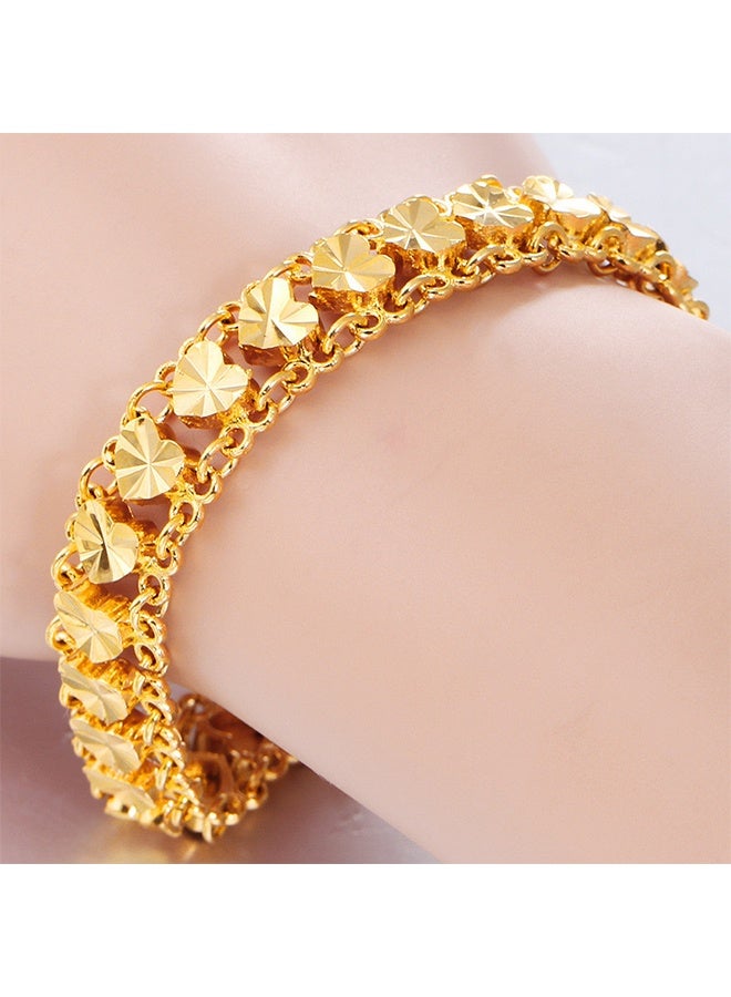 Heart Decor Chain Bracelet Cuff Bangle Jewelry Gift for Women Wife Golden - Image 1